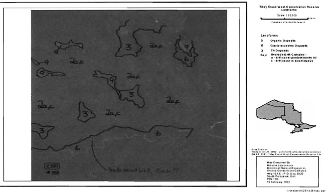 This map provides detailed information about Aerial photograph showing Landforms in Tilley Creek West Conservation Reserve.